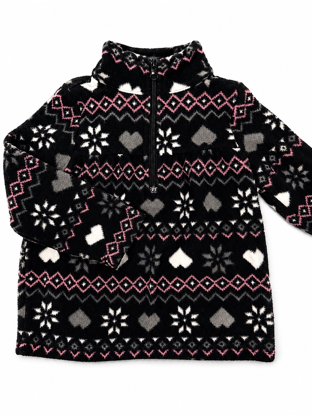 The Children's Place Black Fleece Pullover with Pink & Gray Fair Isle Pattern